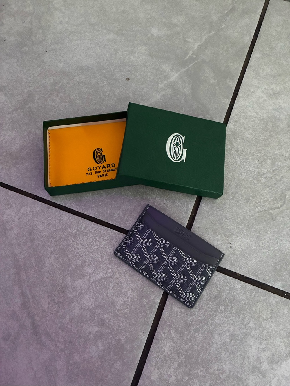 Goyard Blue and Gray Card Holder with Signature Chevron Pattern